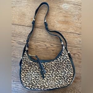 Talbots Leopard Print Fur Shoulder Bag with Black Trim